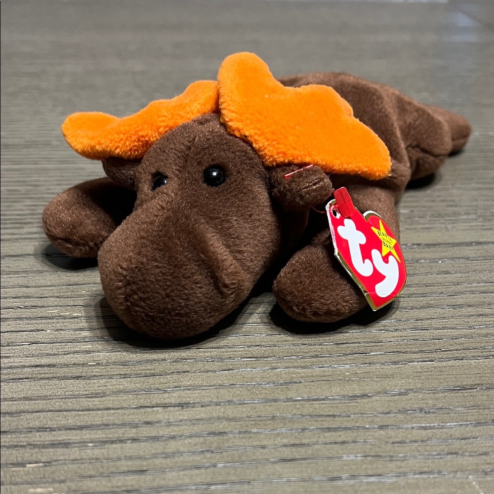 Ty Plush Moose Toy in Brown and Orange
